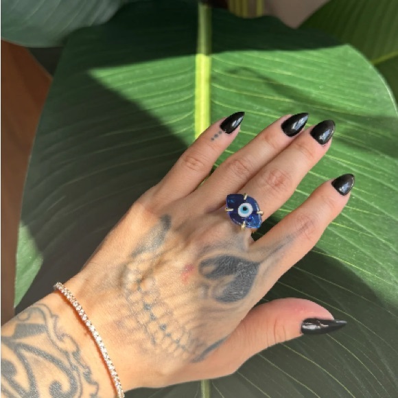 2/$30🌵 Evil Eye Stone Ring Gold Color Adjustable Lucky Symbol Egyptian Jewelry - Picture 4 of 8